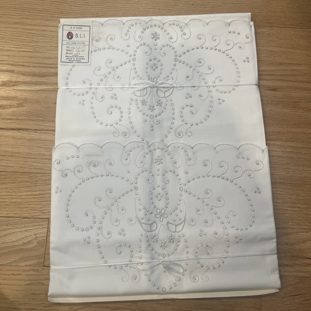 Vintage Madeira Hand-Embroidered Pillowcases - B.L.I. New Old Stock - Set of 2
